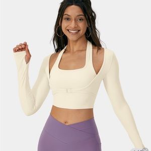 Halara cream cropped halter top